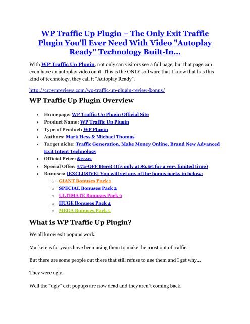 WP Traffic Up Plugin review - WP Traffic Up Plugin (MEGA) $23,800 bonuses