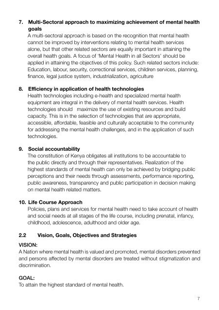 KENYA MENTAL HEALTH POLICY