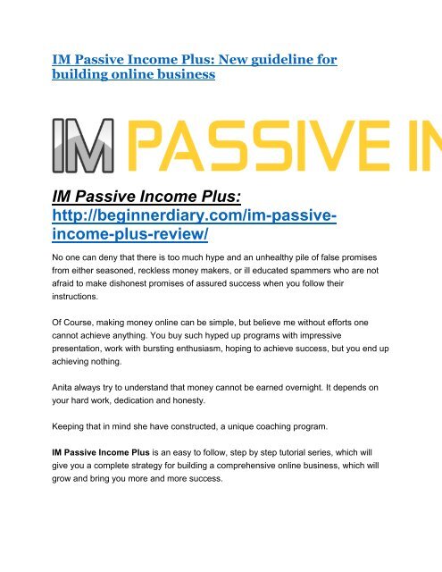 IM Passive Income Plus Review - IM Passive Income Plus DEMO & BONUS