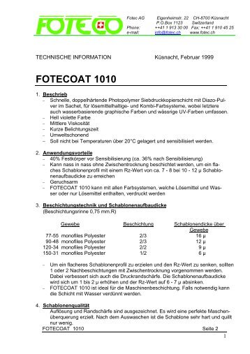 FOTECOAT 1010 - KIT Siebdruck