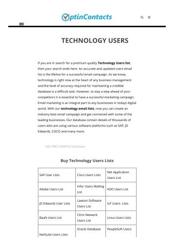 Technology Users List,Technology Users Email Lists & Mailing List