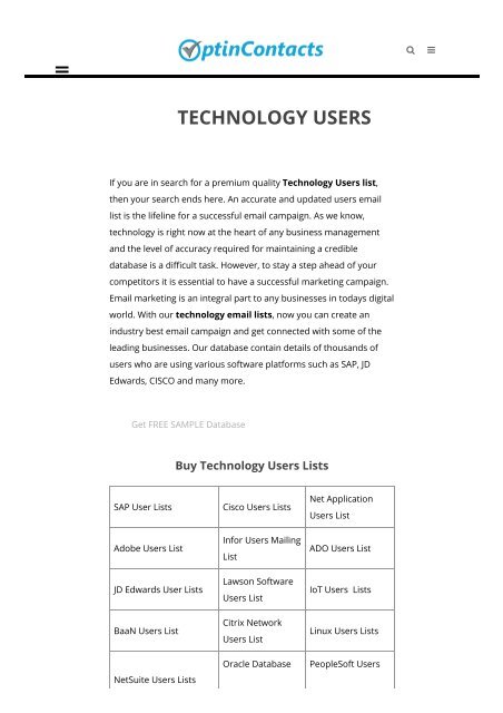 Technology Users List,Technology Users Email Lists & Mailing List