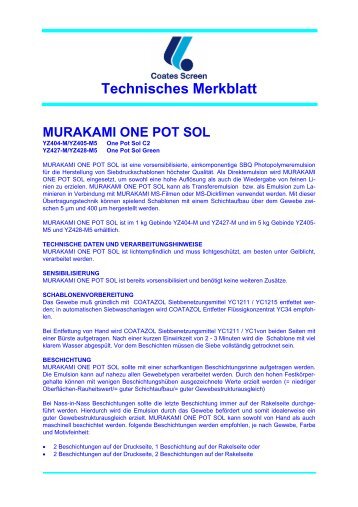 Technisches Merkblatt MURAKAMI ONE POT SOL - KIT Siebdruck
