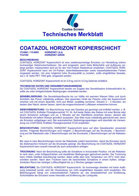 Technisches Merkblatt COATAZOL HORIZONT ... - KIT Siebdruck