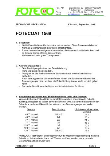 FOTECOAT 1569 - KIT Siebdruck