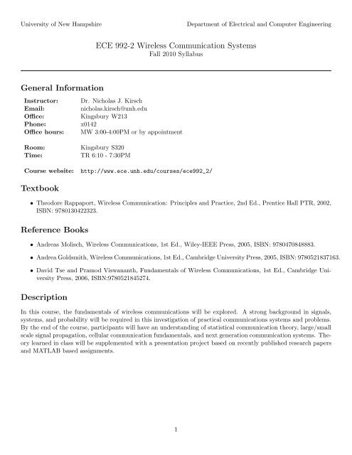 ECE 992-2 Wireless Communication Systems General Information