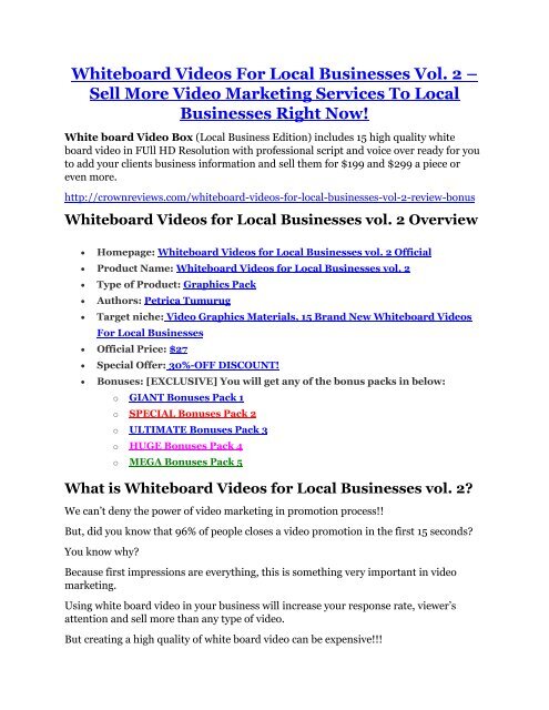 Whiteboard Videos For Local Businesses Vol.2 Review-(Free) bonus and discount