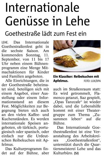 Vorbericht zum "Internationalen Goethestrassenfest"