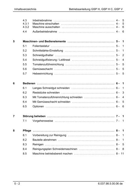 Bedienungsanleitung GSP V