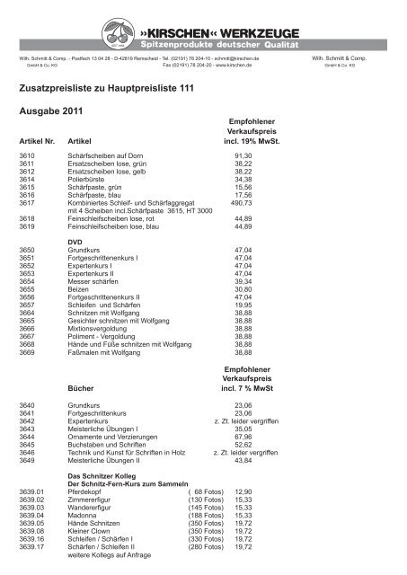 Preisliste 2011 - Kirschen