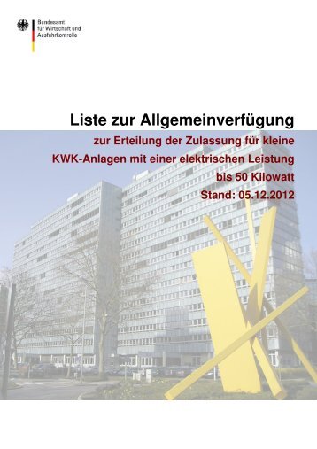 Typenliste zur Allgemeinverfügung - Bundesamt für Wirtschaft und ...