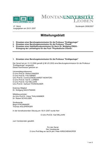 Mitteilungsblatt - Montanuniversität Leoben