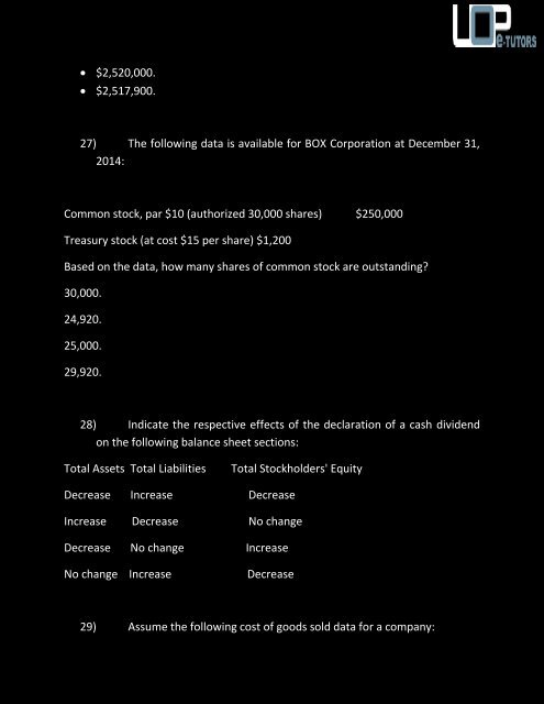 ACC 291 Final Exam - ACC 291 Final Exam University of Phoenix | UOP E Tutors