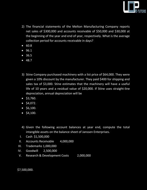 ACC 291 Final Exam - ACC 291 Final Exam University of Phoenix | UOP E Tutors