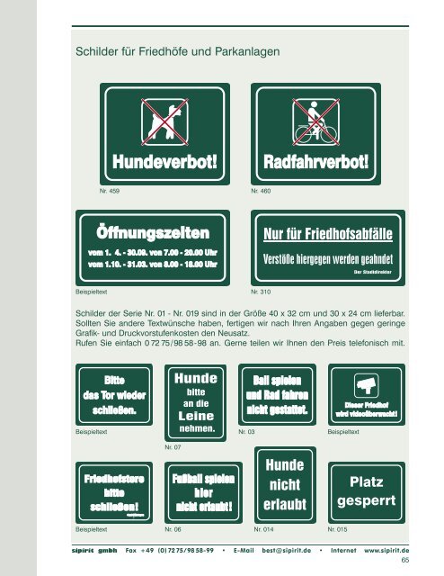 Schilder Katalog | SIPIRIT GmbH Kommunalbedarf | Qualitätsprodukte