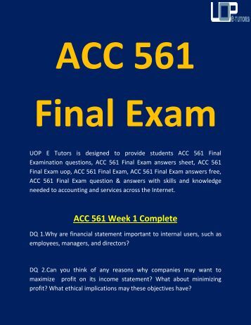 Acct 551 Final Exam Questions with Answers