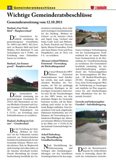 Gemeindegeschehen Die - Gemeinde Gersdorf an der Feistritz