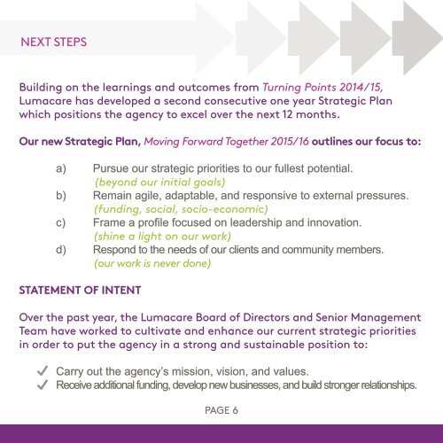 Moving forward together: Lumacare Strategic Plan,2015-16