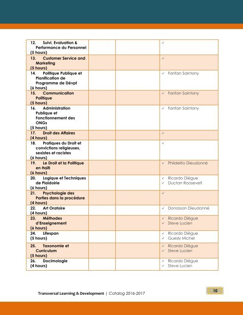 Transversal Learning - Catalog 2016-2017