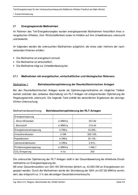 Teil-Energiekonzept - Energiemanagement - Frankfurt am Main