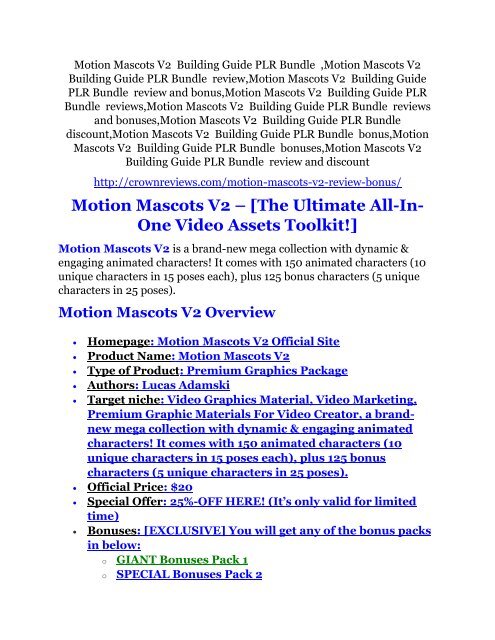 Motion Mascots V2 review-$26,800 bonus & discount