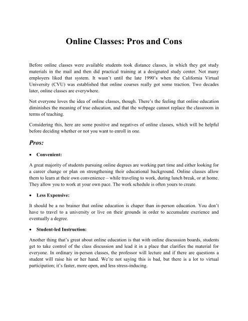 Online Classes Pros and Cons