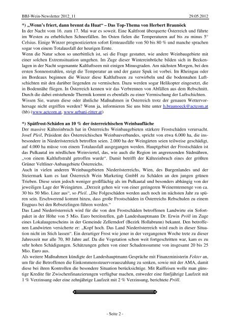 BBJ-WEIN-NEWSLETTER 2012_11 29. MAI 2012 Die Themen