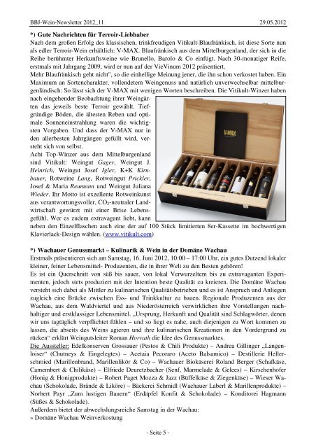 BBJ-WEIN-NEWSLETTER 2012_11 29. MAI 2012 Die Themen