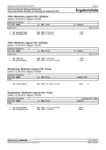 Ergebnisliste - LG Mittweida