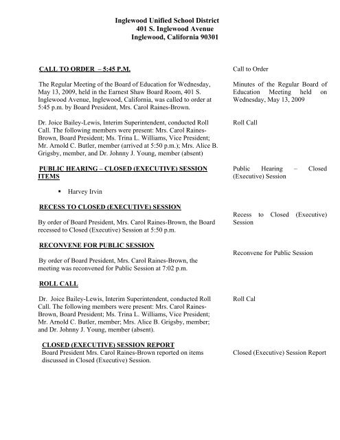 INGLEWOOD UNIFIED SCHOOL DISTRICT