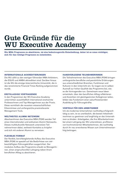 Executive MBA (PGM) - WU Executive Academy