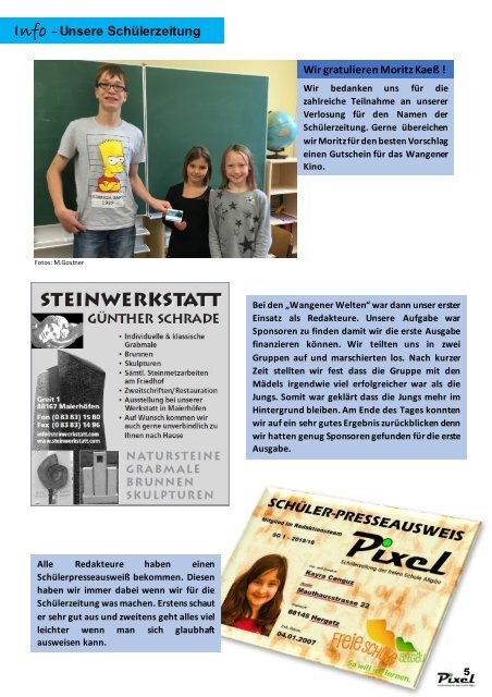 Pixel - Schülerzeitung Ausgabe 1