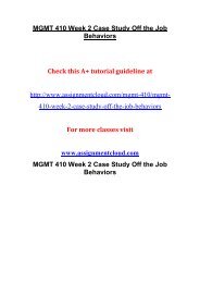 MGMT 410 Week 2 Case Study Off the Job Behaviors