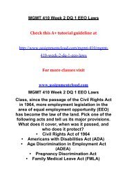 MGMT 410 Week 2 DQ 1 EEO Laws