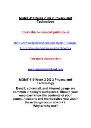 MGMT 410 Week 2 DQ 2 Privacy and Technology