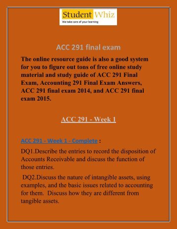 ACC 291 week 5 final exam |  ACC 291 Final Exam - Studentwhiz