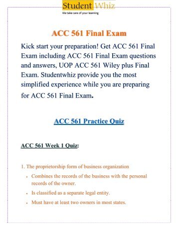 Studentwhiz @ ACC 561 Final Exam | ACC 561 week 2