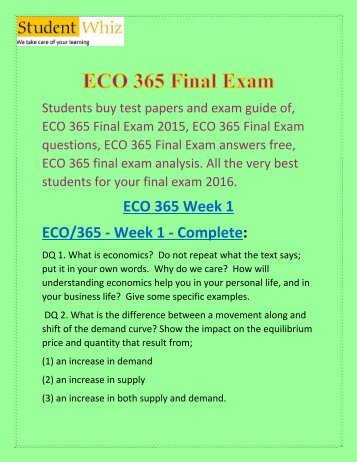 ECO 365 final exam  | ECO 365 final exam analysis - Studentwhiz