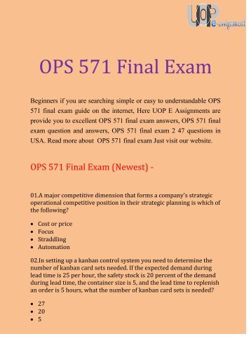 UOP E Assignments - OPS 571 & OPS 571 Final Exam  Question & Answers