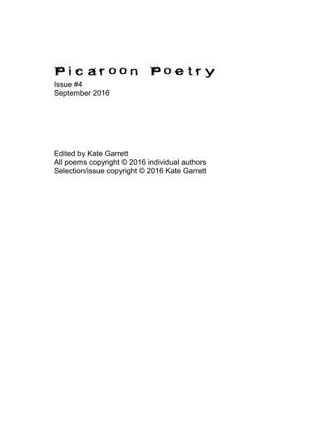 Picaroon Poetry - Issue #4 - September 2016