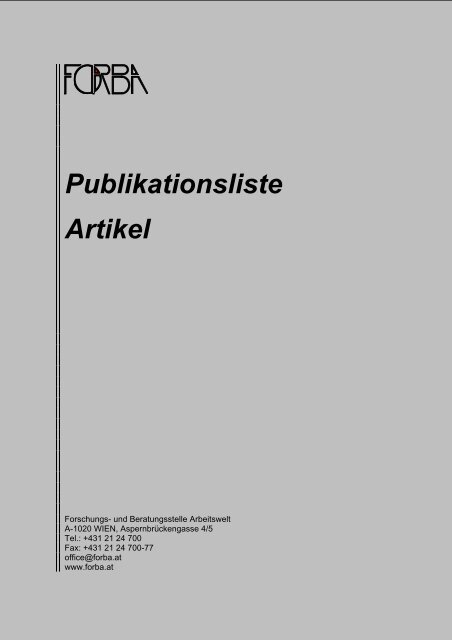 Publikationsliste Artikel - FORBA