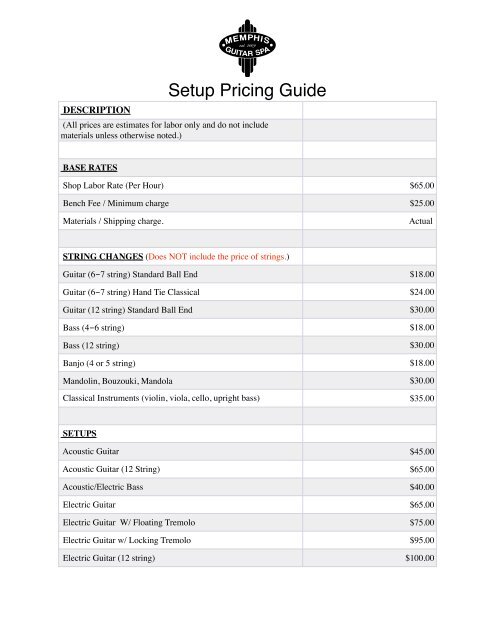 Setup Pricing Guide