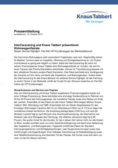 Pressemitteilung - Knaus Tabbert Group GmbH