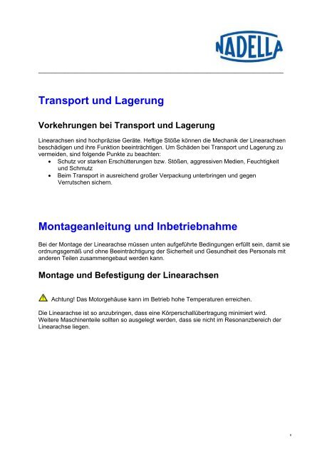 NADELLA – User Manual Linearmodule AXC/AXDL/AXLT 