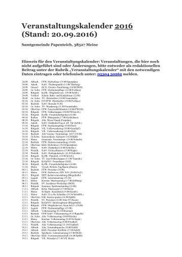 Veranstaltungskalender 2016-Stand 20.09.16