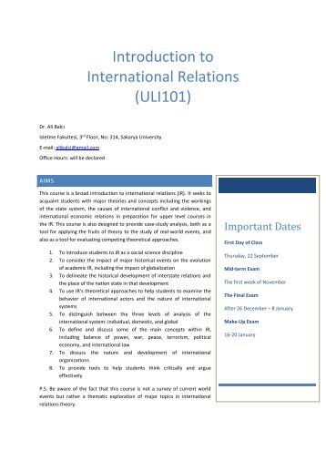 Introduction to International Relations (ULI101)
