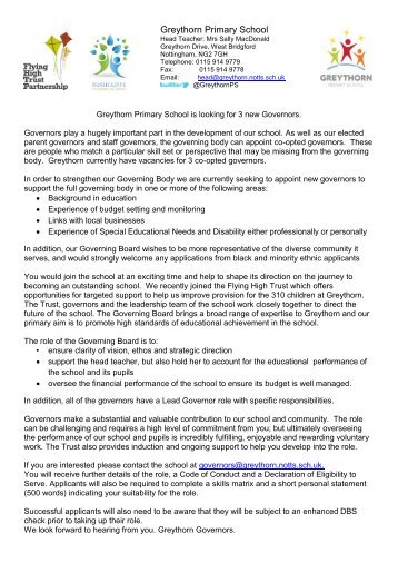 Governor recruitment - Greythorn Primary School
