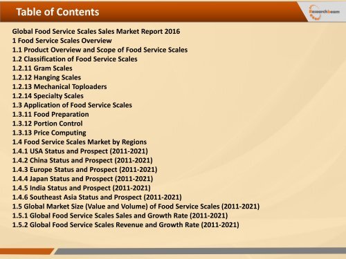 Global Food Service Scales Sales Market Report 2016