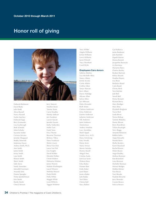 Honor roll of giving - Cook Children's