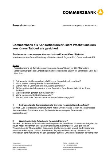 Commerzbank als Konsortialführerin sieht ... - Weinsberg